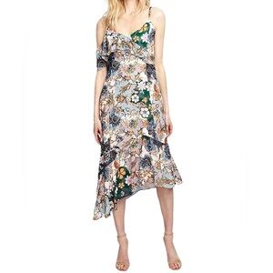 Rachel Roy Ruffled Asymmetrical Multi Color Floral Dress Size 12 New